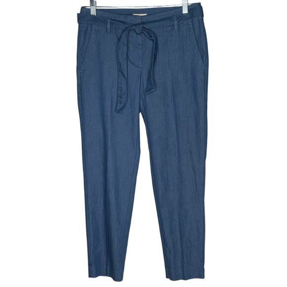 NWT LOFT Chambray Straight Leg Belted Dress Pants – Size 2 - Picture 1 of 7